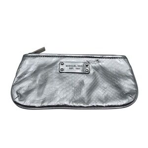 Michael Kors Silver Embossed‎ Snakeskin Cosmetic Makeup Bag Pouch Clutch